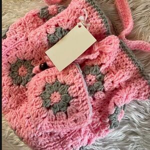 Pink and Gray Crochet Bag